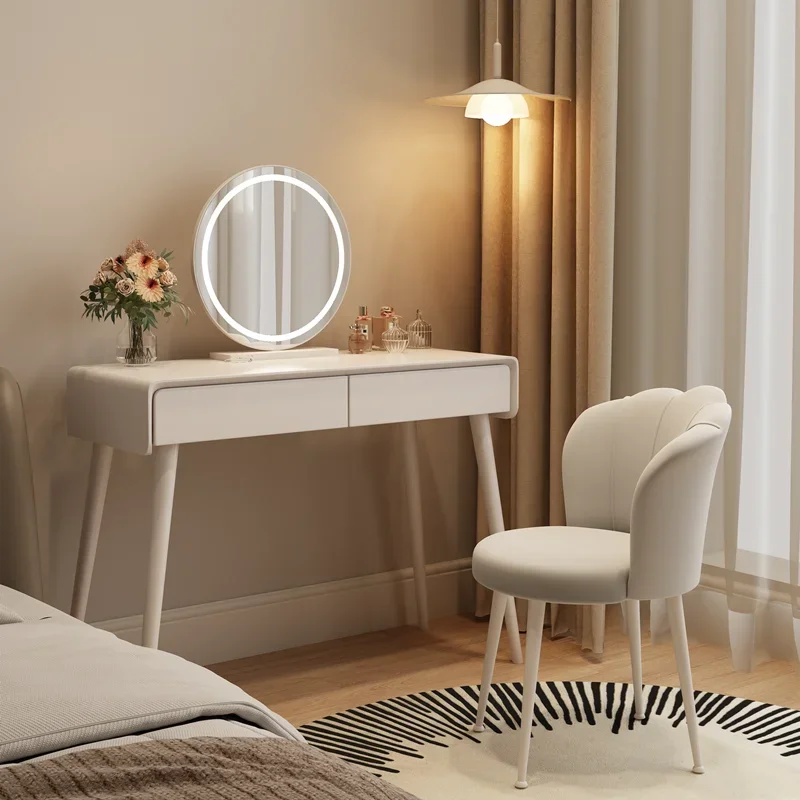 

Modern Small Stool Vanity Tables Mirror Round Simple White Bedroom Vanity Tables Salon Corner Coiffeuse De Chambre Furniture