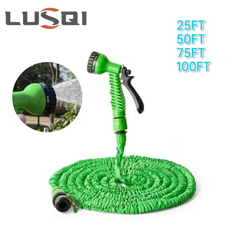 LUSQI 25FT-100FT Portable High Pressure Hose For Car Cleaning Home Garden Irrigation Spray Gun Multifunctional Water Hose