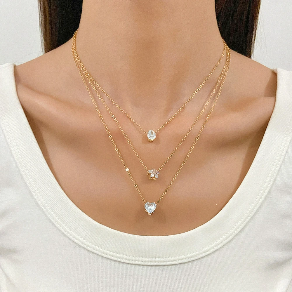 2026 New Trendy Zircon Pendant Necklace For Women Multilayer Chain Choker Fashion Female Party Shiny Jewelry Accessories Gifts
