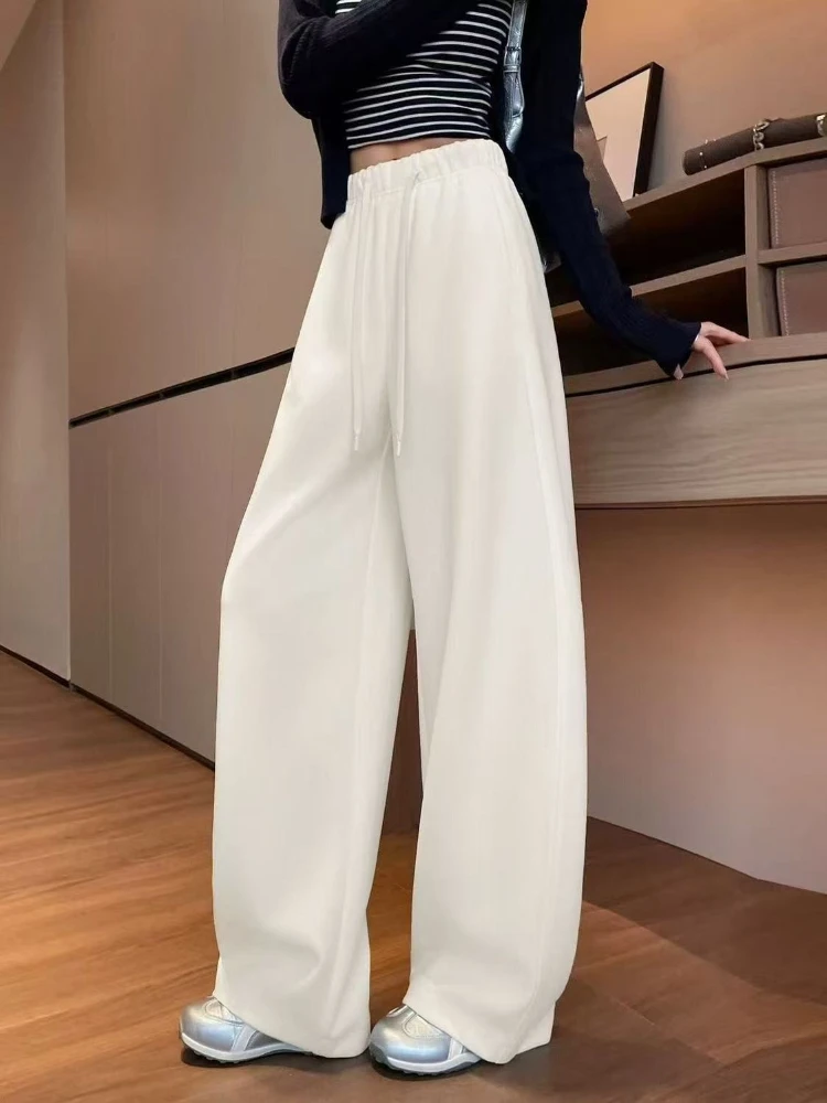 2026 Spring Women High Waist Loose Wide Leg Jeans Slim Look Drape Floor Length Curved Hem Casual Pants Trend