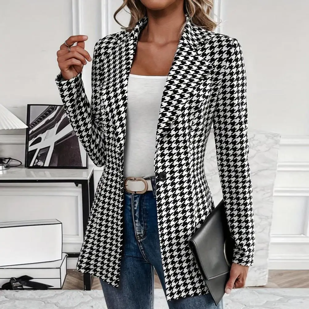 Manteau imbibé à carreaux pour femme, veste imbibée, revers cranté, bouton unique pour carillon