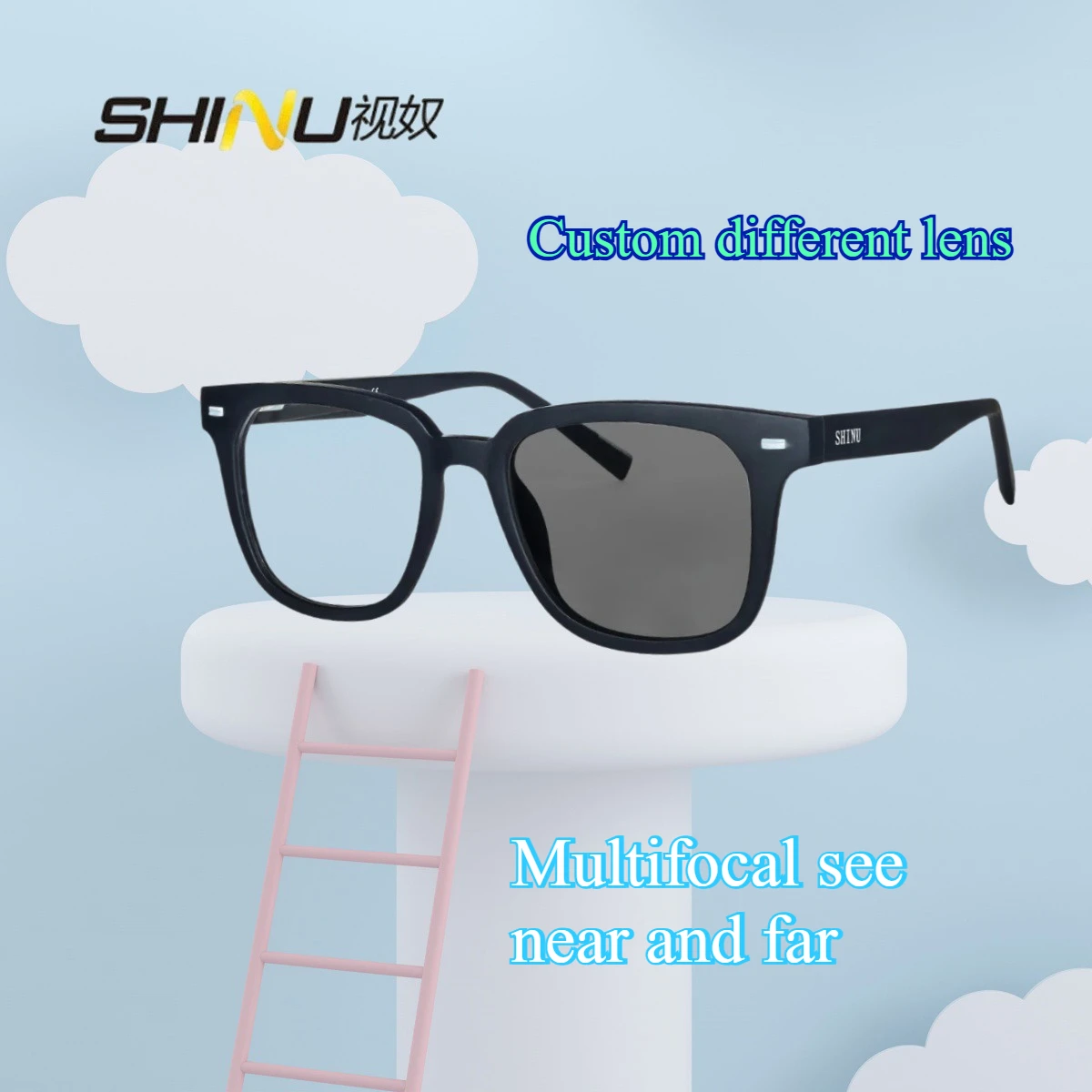 

SHINU Photochromic myopia Eyeglasses Progressive Multifocal Reading Glasses Men Optical Glasses With Prescription Cr39 Lens