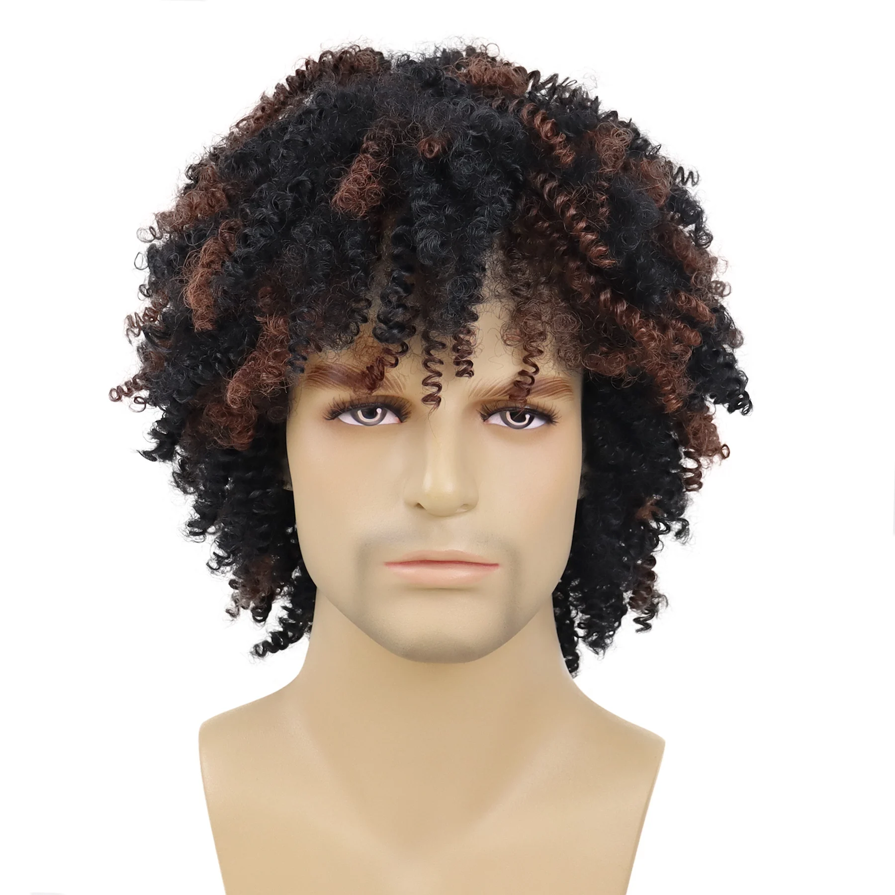 الشعر الاصطناعية مزيج قصير شعر مستعار بني للرجال السود الذكور الأفرو شعر مستعار مجعد موضة تجعيد الشعر السميك الباروكات مقاومة للحرارة زي اليومي الطرف