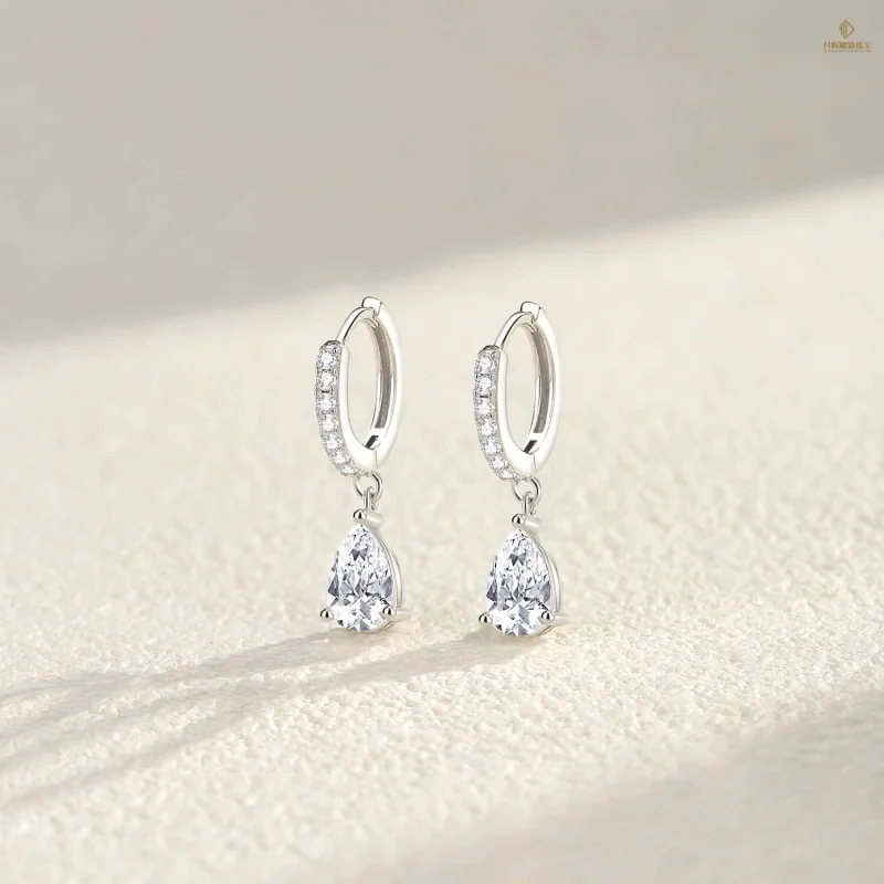 Wholesale Bulk Platinum Plated 925 Sterling Silver Moissanite Drop Earrings  1CT Pear Cut Moissanite Tassel Women's Anniversary view 2