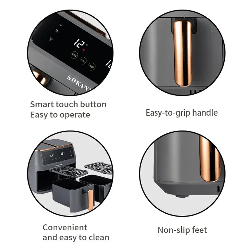 Gran oferta freidora eléctrica inteligente con pantalla táctil para el hogar, horno de 8L, freidora de aire doble de 2800W con 2 cestas para freír independientes