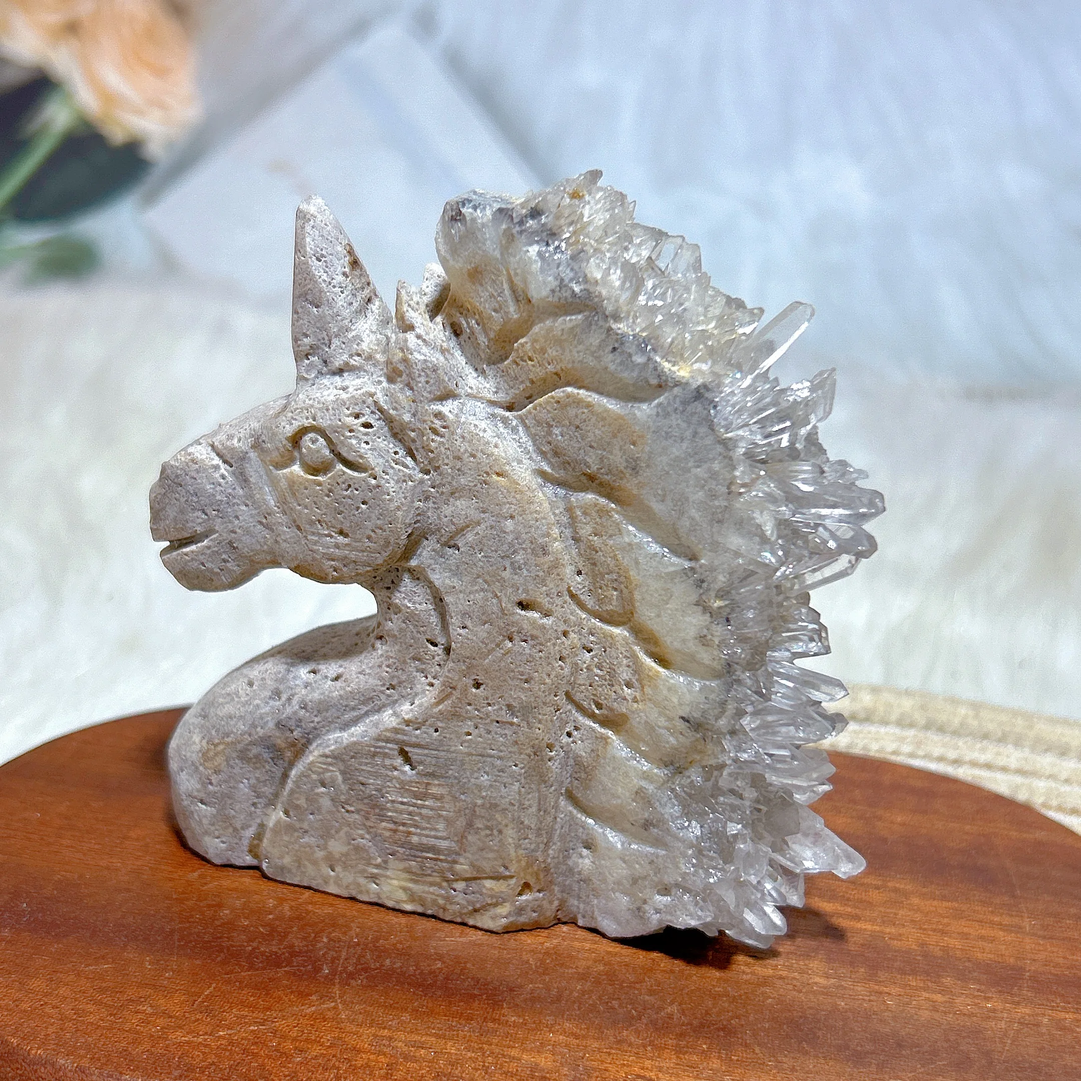 Healing Natural Brazil Crystal Clear Quartz Cluster Unicorn Carving Gemstones Energy Reiki Ore Home Decorations Room Decor Gift
