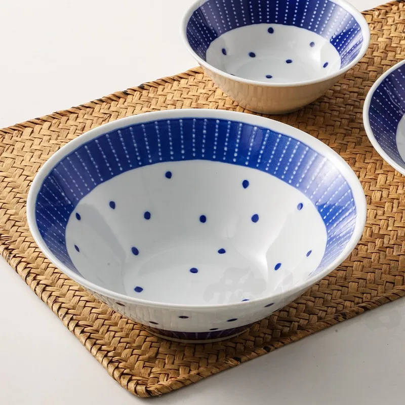 

Простая японская глубокая круглая чаша для еды, большая, с подглазурной росписью, для дома, подходит для микроволновой печи