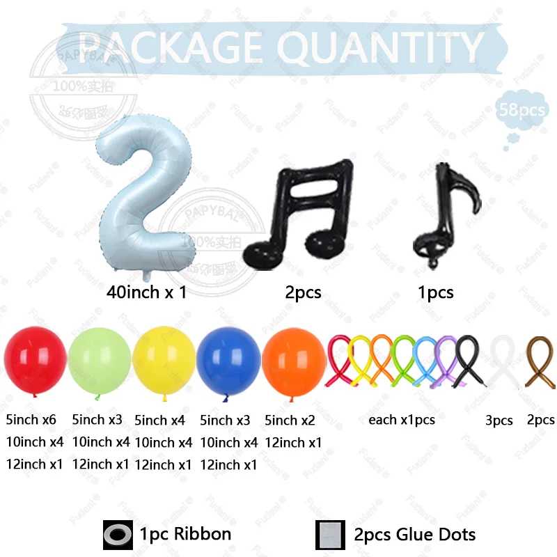 58pcs Music Theme Birthday Party Decoration Balloons Number Digit 1-9 Balloon Set Baby Shower Party Supplies Gifts