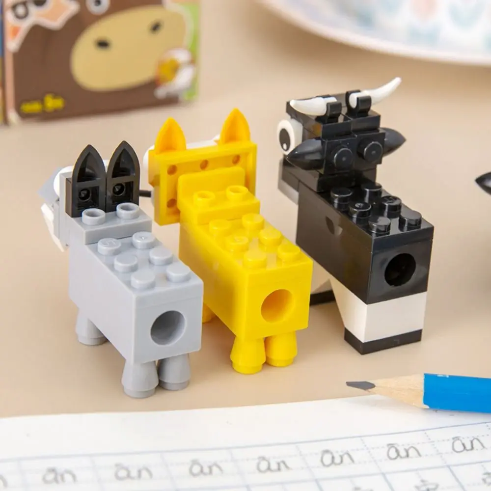 Building Blocks Pencil Sharpener Creative Animal Plastic Students Assembly DIY Pencil Sharping Tools