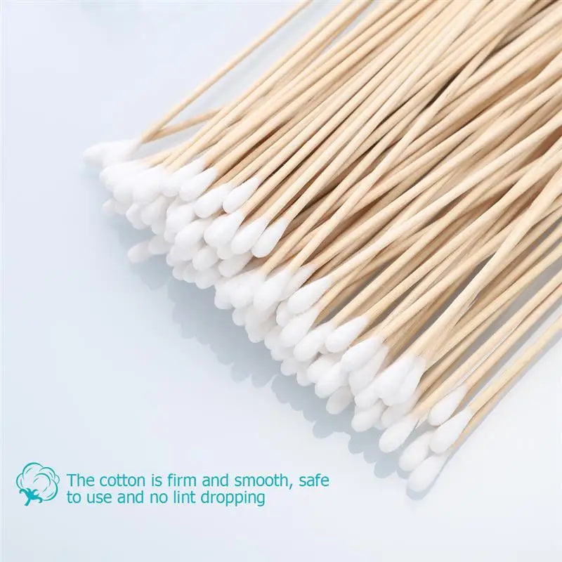 100Pcs Long Wood Handle Cotton Swab Medical Swabs Ear Cleaning Tool Makeup Removal Wound Care Cotton Buds