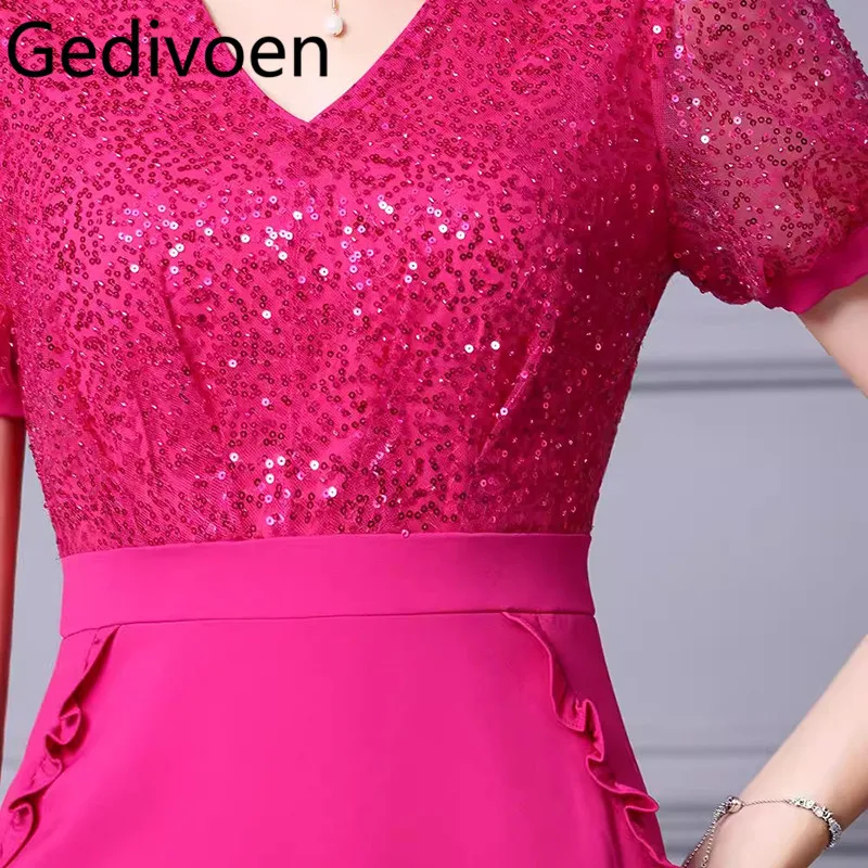 Gedivoen Summer Fashion Runway Designer abiti da donna Vintage paillettes Ruffles temperamento glutei che coprono abiti spaccati