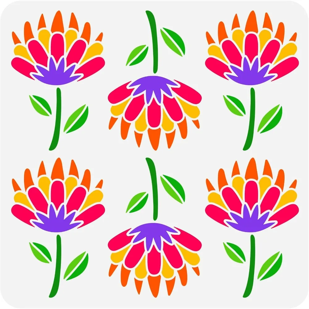 African Flower Stencil 11.8x11.8inch Reusable African Floral Drawing Template DIY Craft Flower Stencil for Wall Decoration