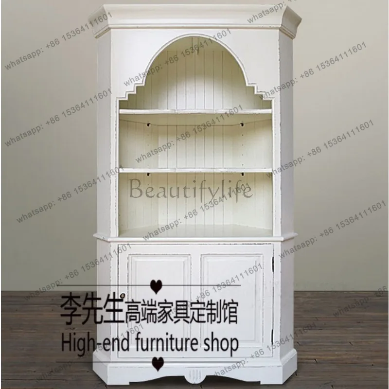 French solid wood side cabinet retro triangle, neoclassical living room locker