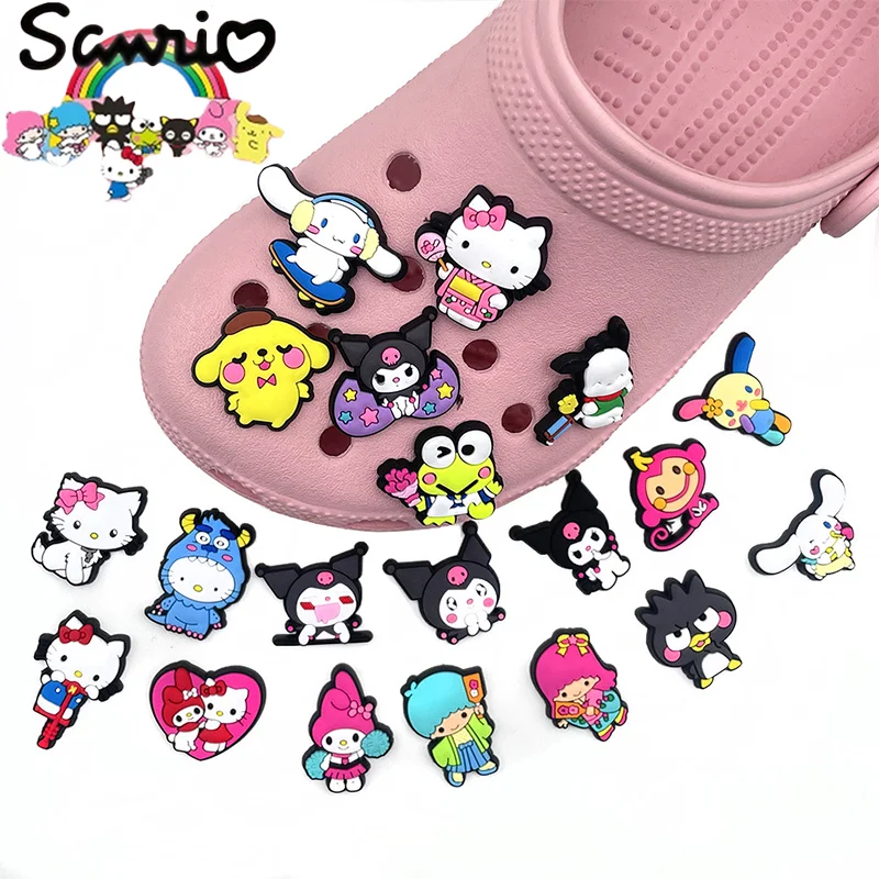 20pcs Sanrio Productos Cartoon Shoe Charms Hello Kitty Melody Shoe Accessories Decorations Buckle for Clog Sandal Kids Girl Gift