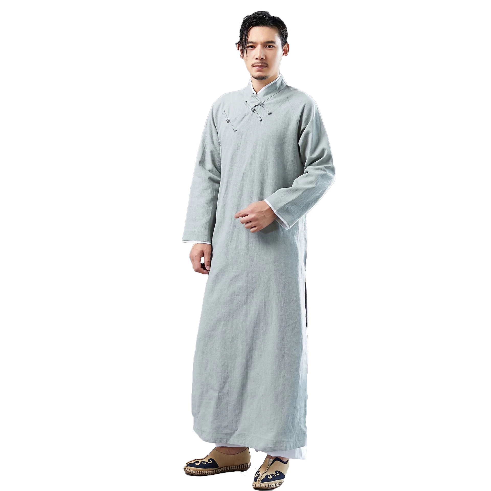 

Cotton Linen Hanfu long gown Chinese traditional male cheongsam men's vintage tang suit Qipao oriental costume