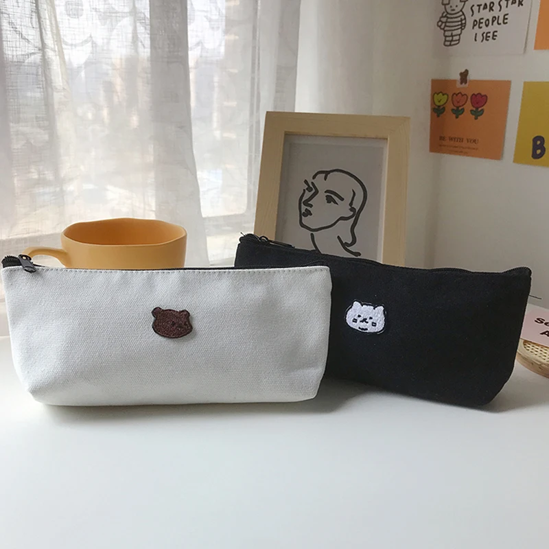 1pc Kawaii Pencil Case Bear Canvas Pencil Box Pencilcase Pencil Bag School Supplies Stationery