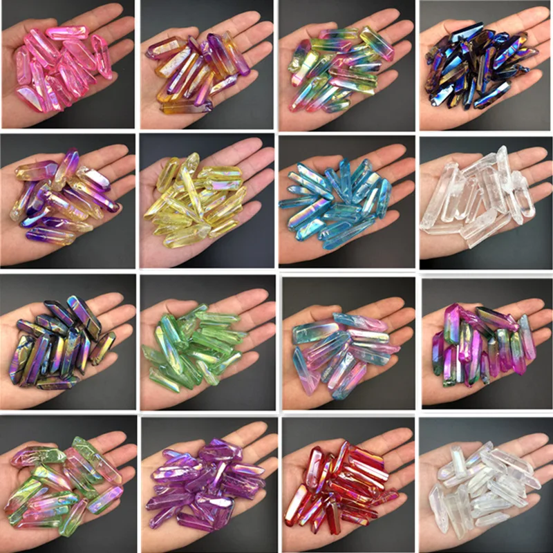 Wholesale 100g Electroplated Red Titanium Rainbow Aura Lemurian Quartz Crystal Point Healing Stones Decor Natural Quartz Crystal