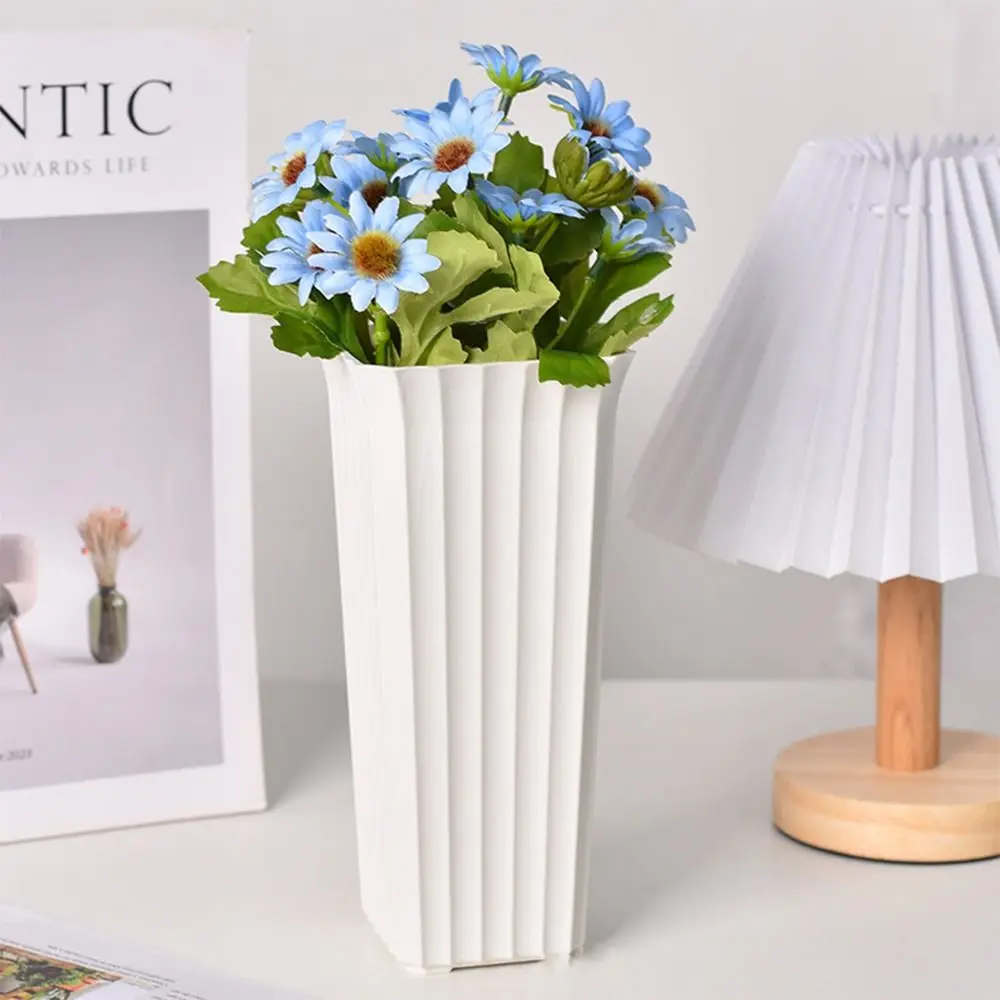 البساطة أسود أبيض زهرة زهرية البلاستيك العمودي المشارب تصميم وعاء النبات الشمال الزخرفية زهرية غرفة المعيشة #4