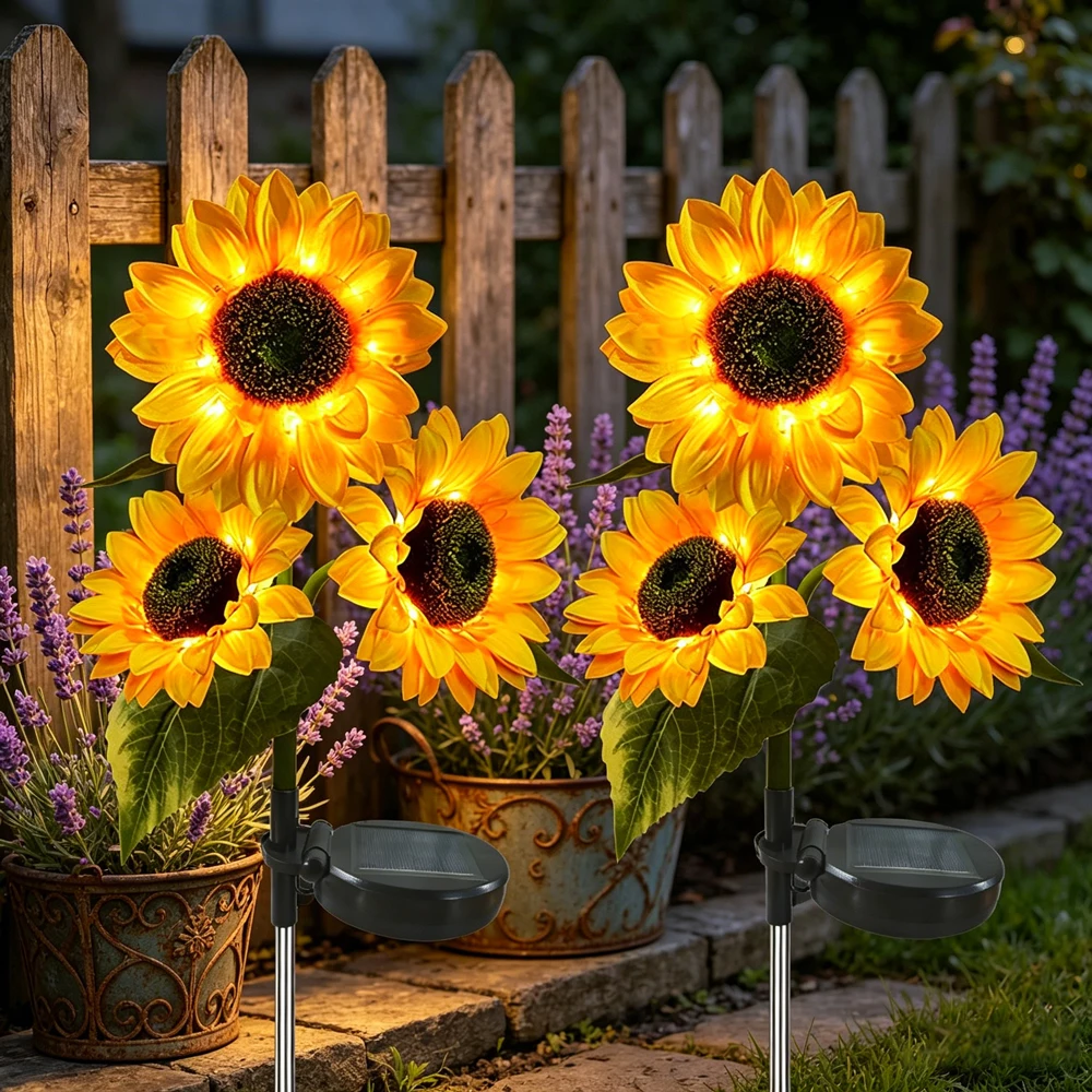 Solar Powered Wedding Christmas Sunflower Light Outdoor LED Ground Insert Lawn Lamp for Garden Lawn Courtyard Decoration