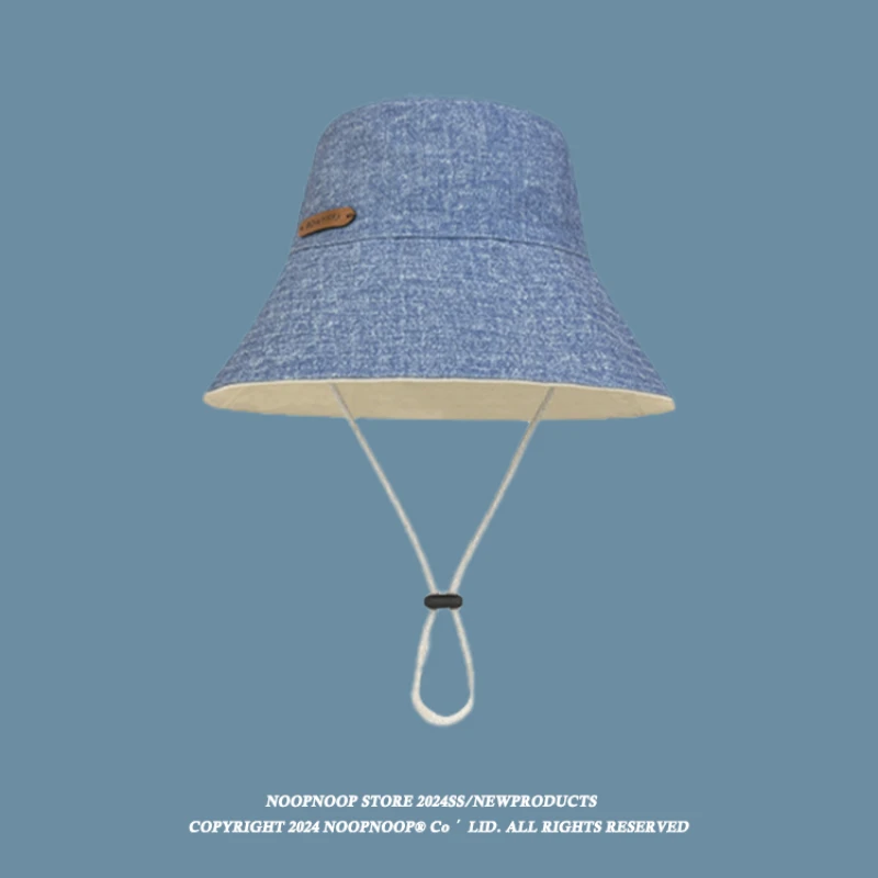 Solid Color Lanyard Front and Back Two Wearing Linen Bucket Hats Men Summer Outdoor Sunscreen Foldable Casual Women's Caps