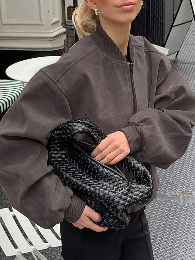 سترات كلاسيكية معاطف نسائية موضة سترات بأكمام طويلة وسحاب سادة وياقة واقفة معطف ملابس الشارع الشهير 2025 جديد لخريف وشتاء