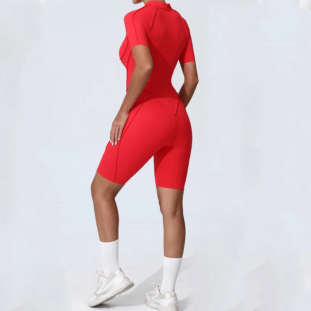 

Sports Jumpsuit Sportswear Zipper Short Sleeves Bodysuit Woman Gym Set Yoga Clothing for Fitness Set Women Tracksuit One-Piece