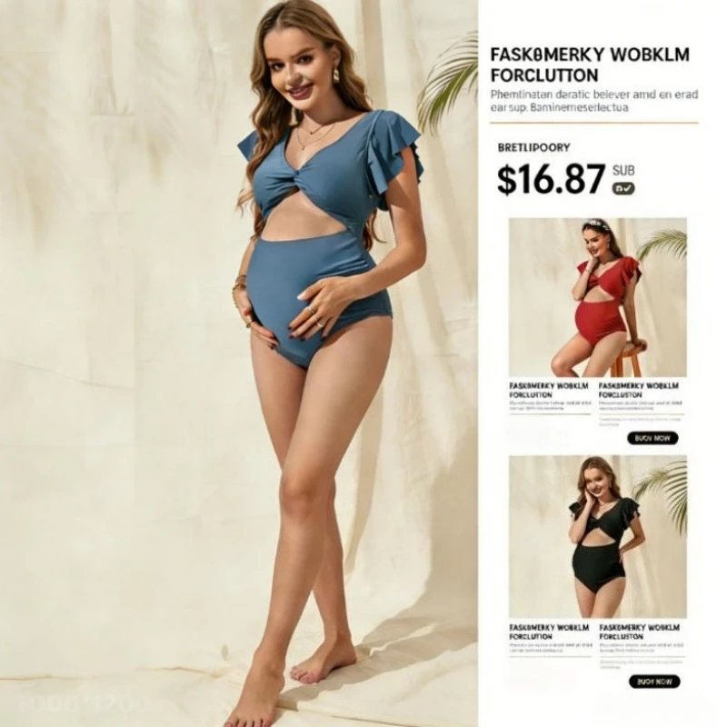 Matenrity Swimsuit Premama V Neck Hollow Out One-pieces Bathing Suit Pregnant Women's Beach Swimwear Bikinis