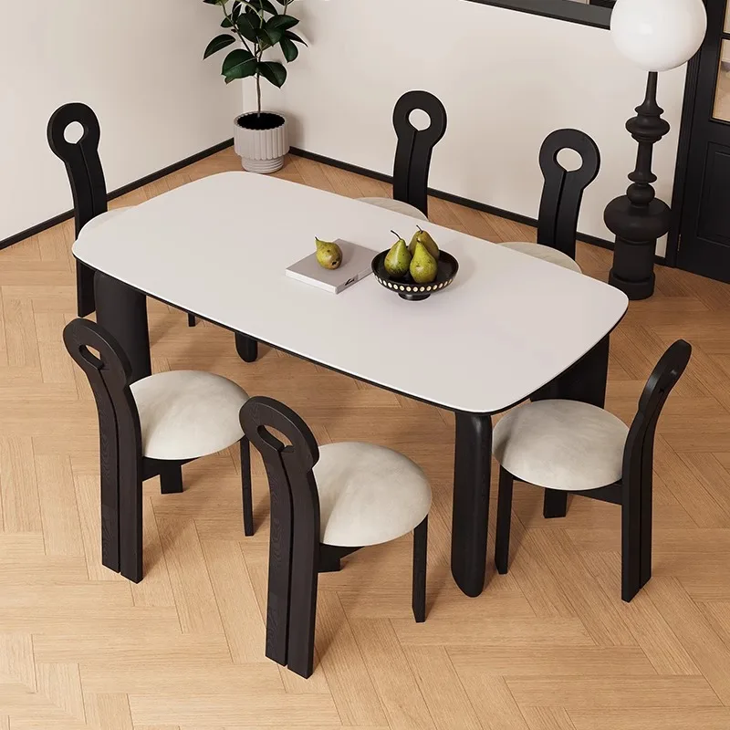 #Luxury Ash Wood Household Solid Wood Dining Table and Chair Set Nordic Rock Plate Solid Dining Room Table and Chairs