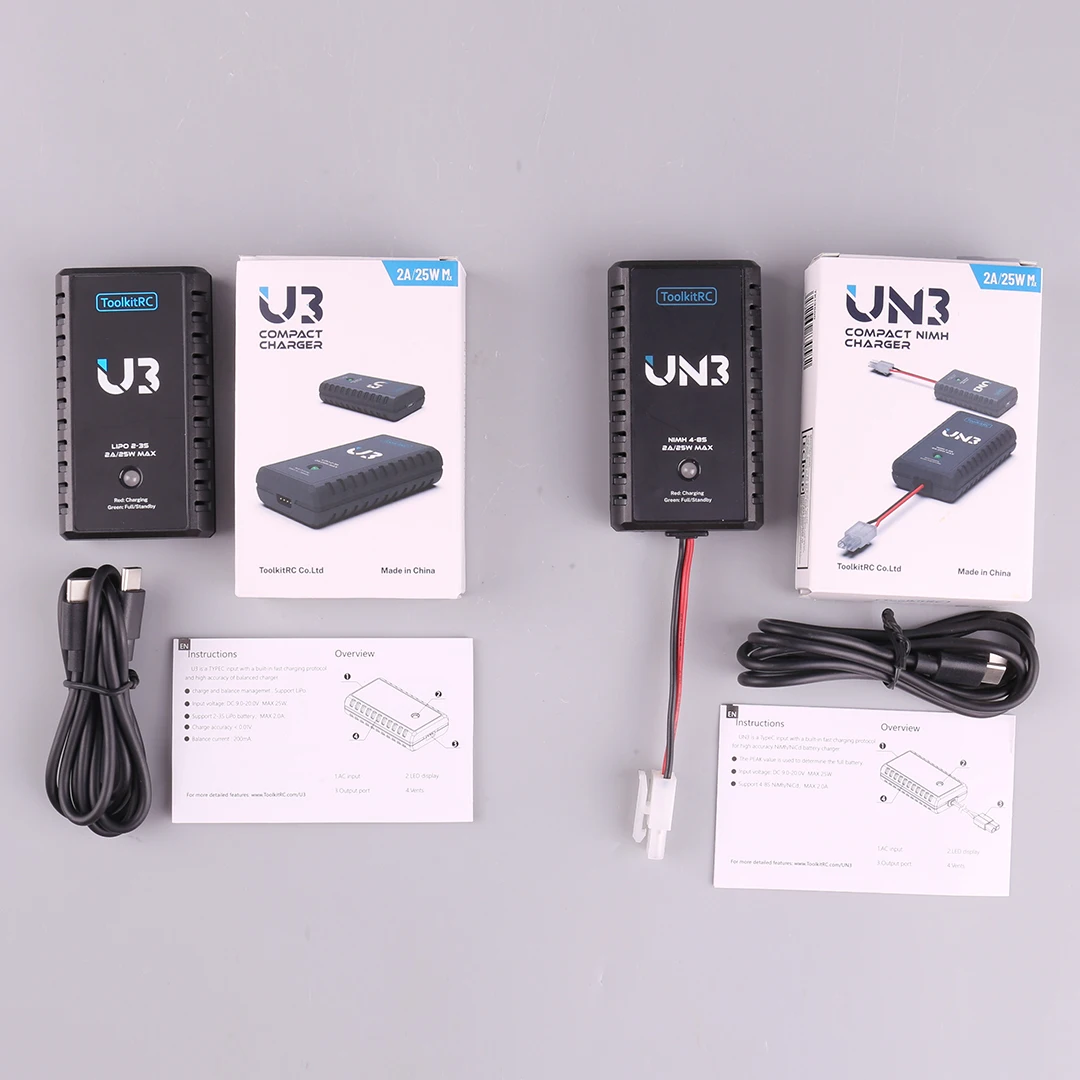 ToolkitRC U3 2-3S LiPo UN3 4-8S USB-C NiMh Battery Charger 2A 25W Balance Port Direct Charge for RC Model FPV Drone Car Airplane