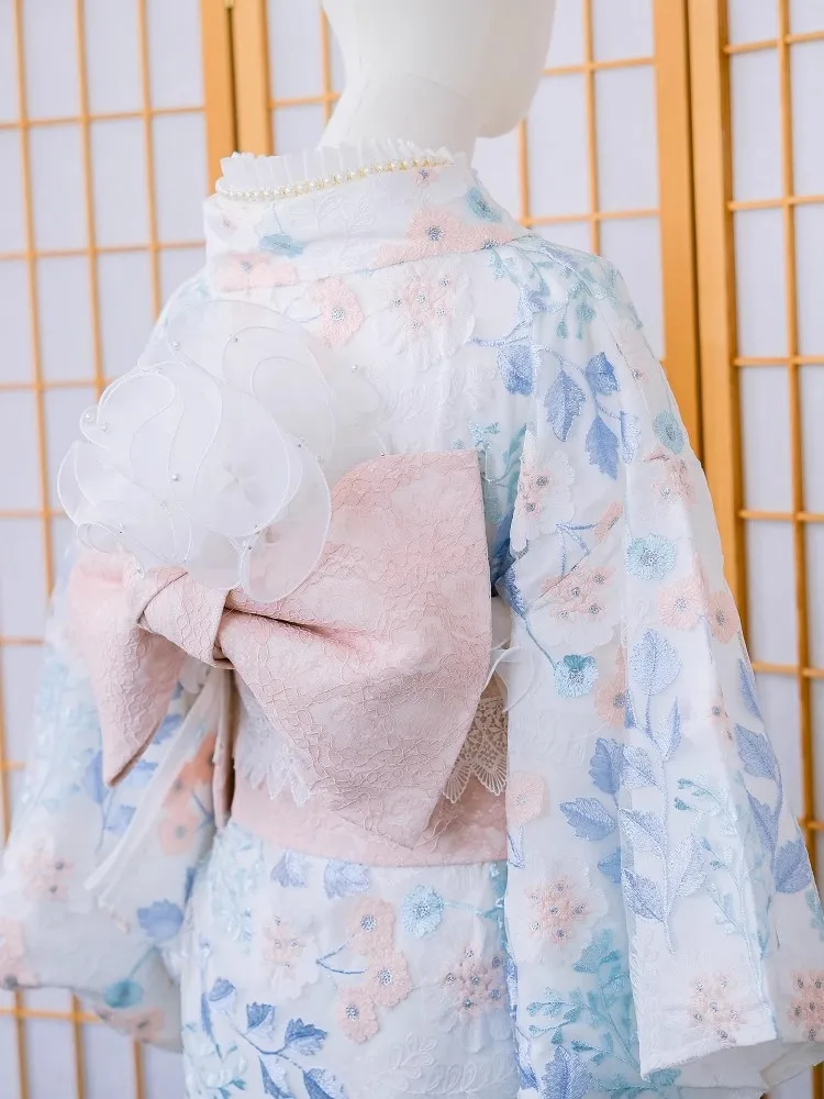For Traditional Ceremonies Structured Pink Lace Obi Belt Double-Layered