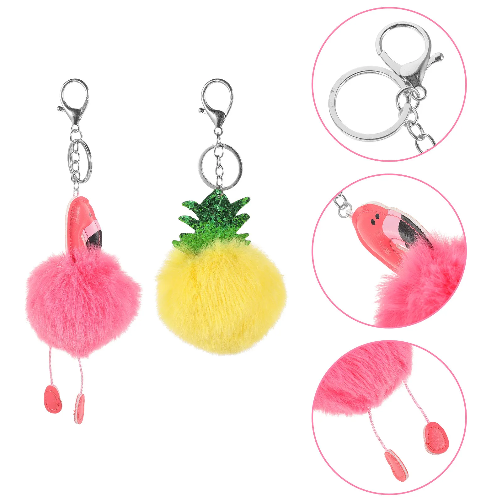 

2Pcs Cute Flamingo Pineapple Key Ring Soft Grip Metal Chain for Keys Bag Car Pendant Stylish Organizer Lovely Gift Accessory
