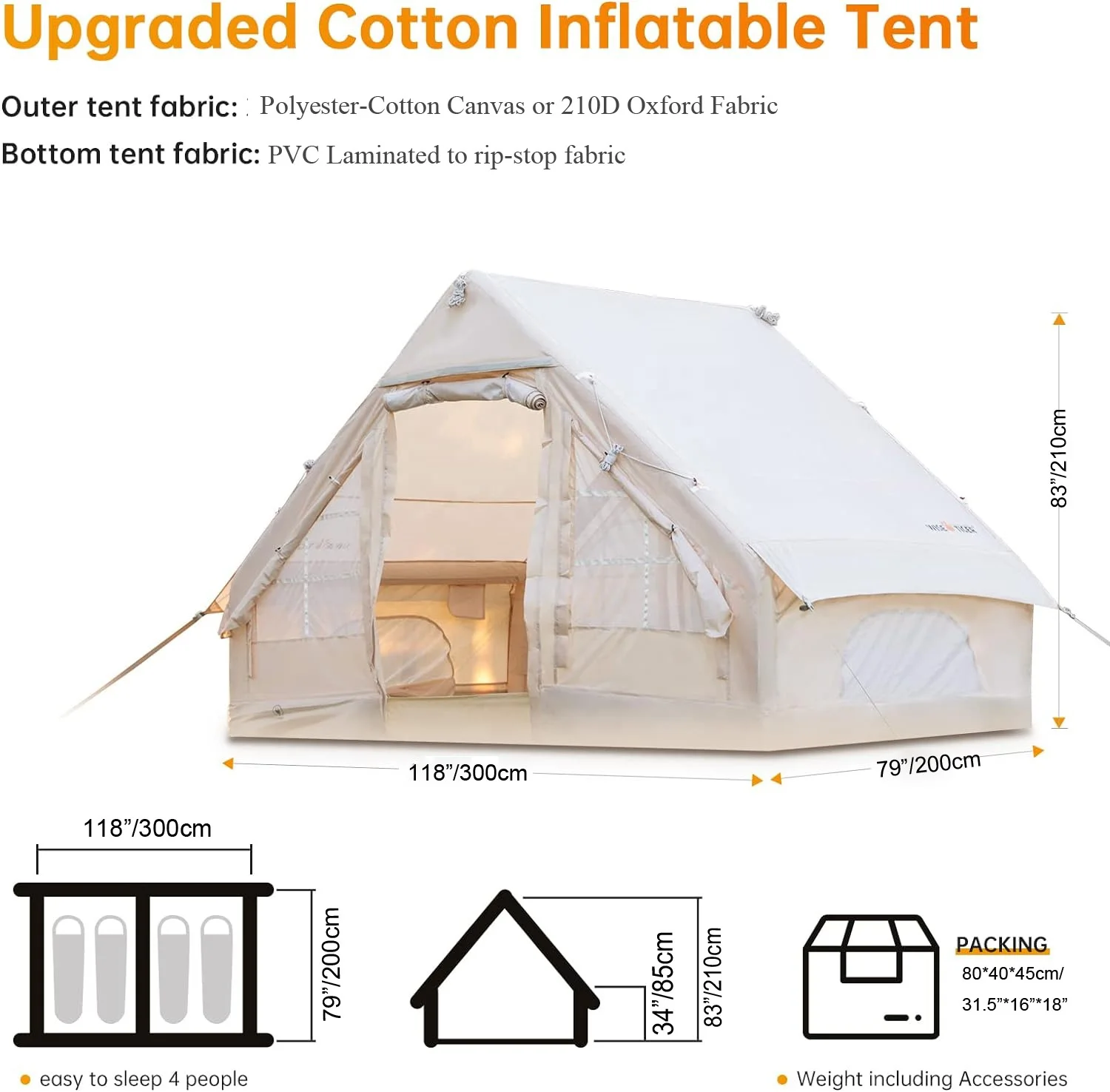 Hot！4-6 Person Easy Setup Waterproof Windproof Inflatable Camping Tent Air Cabin Tents