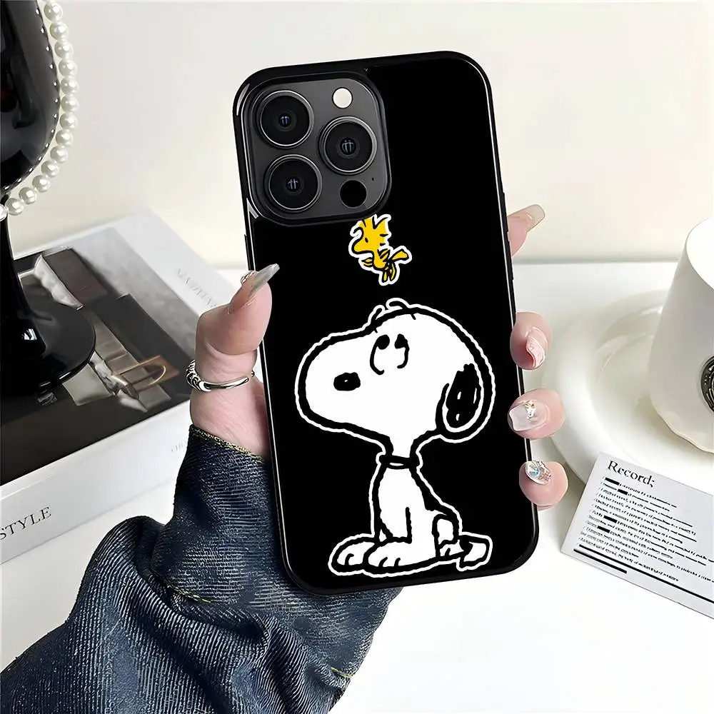 Comic S-Snoopy Handyhülle für iPhone 17 Air 16 15 14 Pro Max Plus 13 12 11 Schwarzer Patch PC Hartschalen-Cover