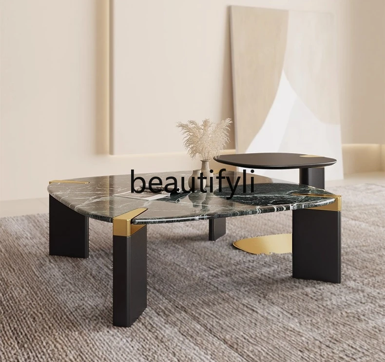 大理石のコーヒーテーブル リビングルーム モダン シンプル ライトラグジュアリー 高級感 家庭用 正方形 コンビネーションコーヒーテーブル