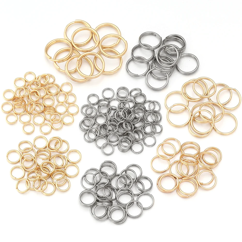 100pcs/lot 5 6 7 8 10 12mm Stainless Steel Double Jump Rings For DIY Key Chain Split Rings Connectors Jewelry Making Supplies