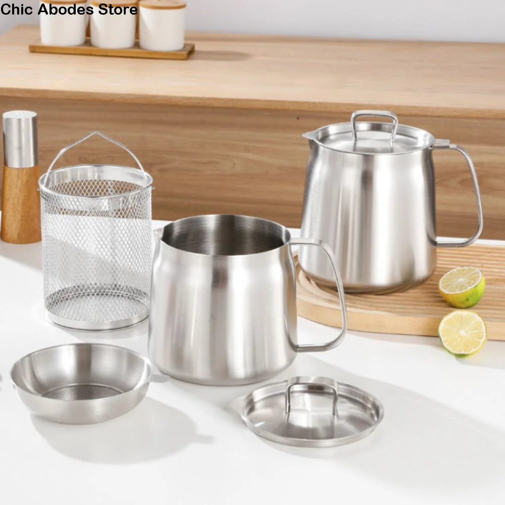 

Кастрюля с масляным фильтром из нержавеющей стали 1,5/2 л, герметичный резервуар для хранения масла большой емкости для фритюрницы с корзиной для жарки, резервуар для террасы Tempura