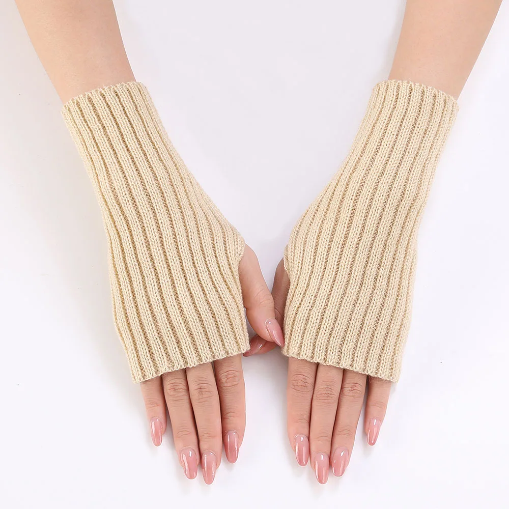 Guantes de medio dedo para mujer, guantes de invierno suaves y cálidos de lana tejida para el brazo, manopla suave y cálida de medio dedo,