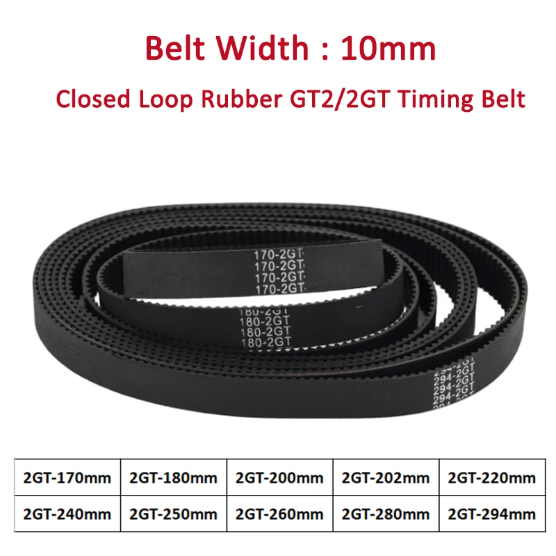 

1pcs 3D Printer Timing Belt GT2 Width 10mm 170 180 200 202 220 240 250 260 280 294mm Closed Loop Rubber 2GT Synchronous Belt