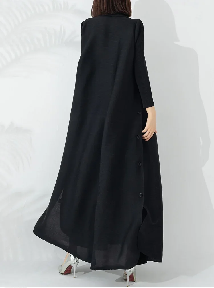 2024 Summer New Temperament Fashion Long Trench Coat Long Sleeve Lapel Waist Strap Elastic Outer Robe