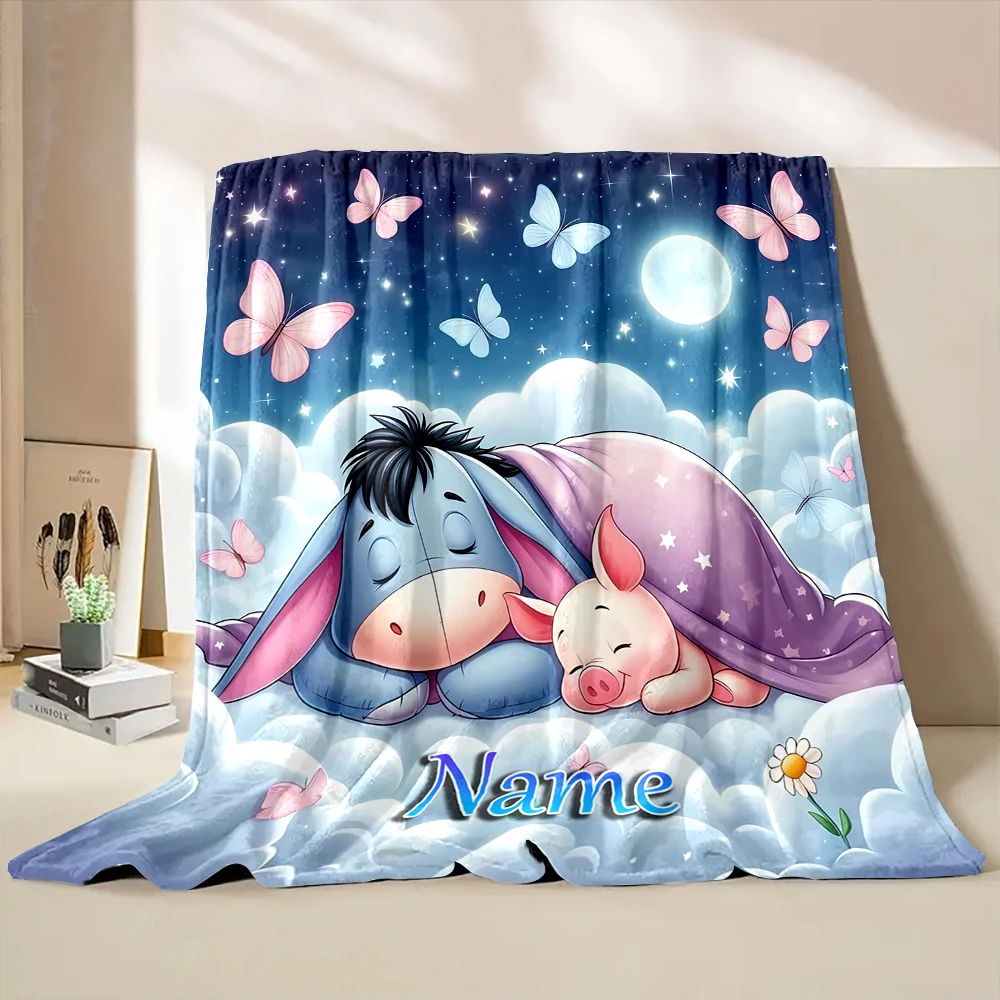 Customized Name Personalized Blanket Disney Pooh Bear Eeyore Children Warm Soft Blankets Home Travel and Comfortable Blanket