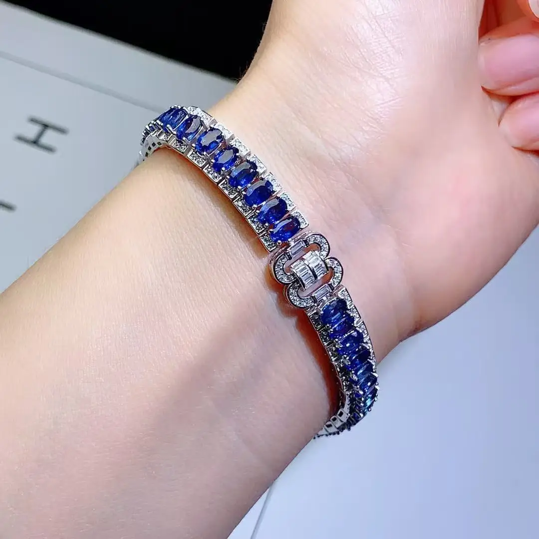 Natural Sapphire Bracelet Heavy Full Diamond, S925 Sterling Silver Luxury Delicate Jewelry