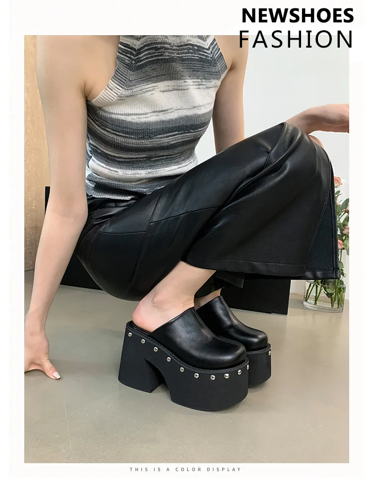 Black Platform Sandals Wedge High Heels Women Closed Toe