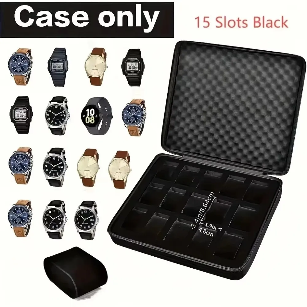 Portable 6/8/10/12/15 Slots Watch Box Hard Shockproof Watch Display Holder Zipper Closure EVA Watch Storage Box Home Use
