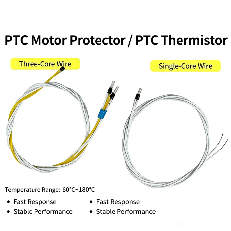 P01/P03 Single Core Three Core 60~180C PTC Thermistor Motor Temperature Control Sensor PTC Thermistor60C/80C/150C/180C