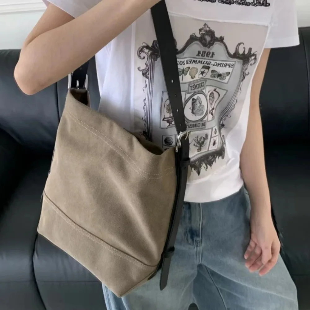 Brand Discount Luxury Ladies Small Belted Canvas Tote Bag Genuine Leather Shoulder Bag Fashion Daily Commute Handbag