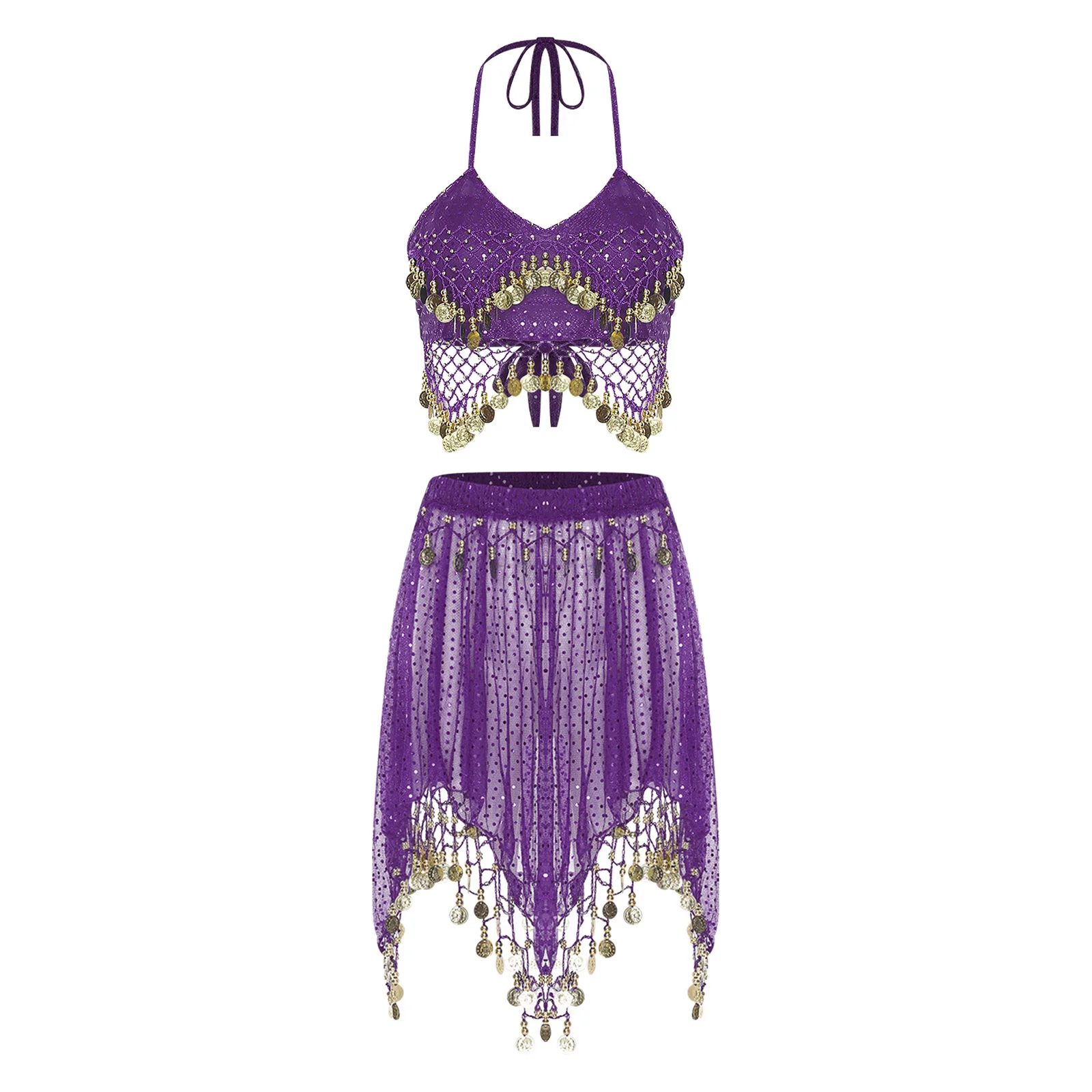 ملابس الرقص الشرقي النسائية كرنفال Dancewear شرابة مطرزة الدانتيل متابعة المحاصيل الأعلى تنورة لأداء الرقص الشعبي الهندي #4