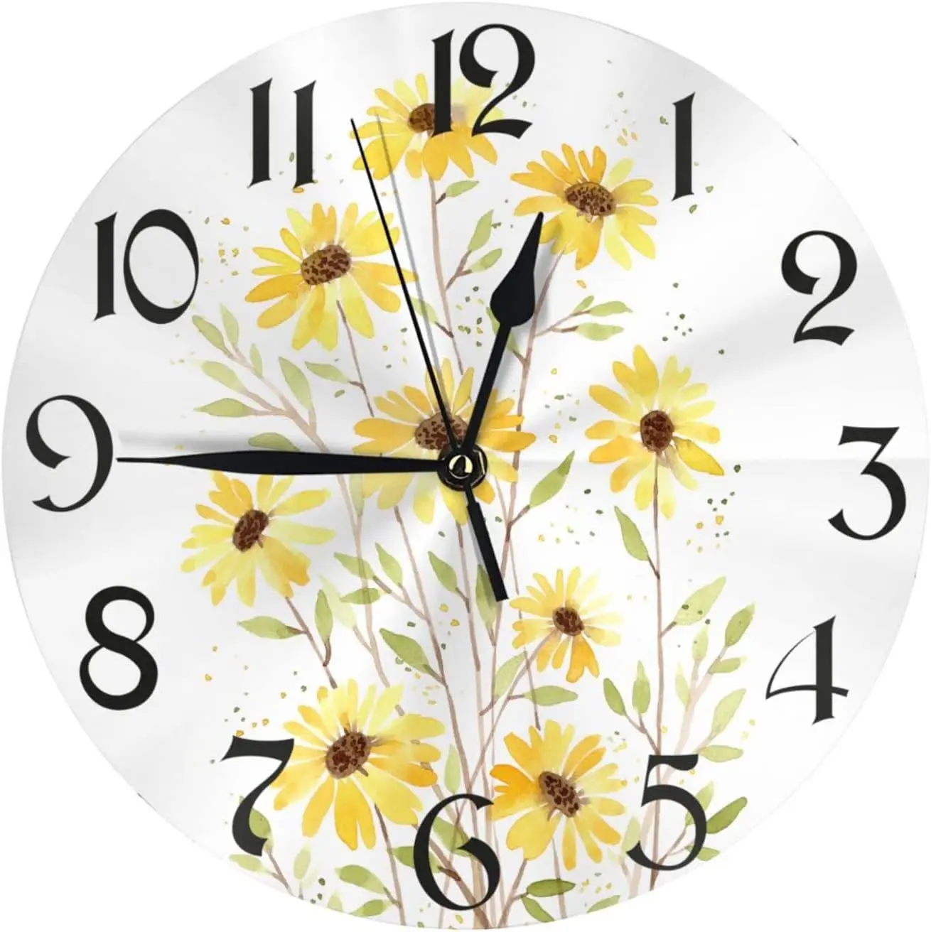 Wall Clock Yellow Daisy Watercolor Flower Silent Non-Ticking 10 Inch Round Clocks Battery Operated Quartz Analog for L