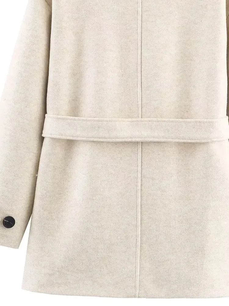 HH femmes élégant à manches longues revers manteau femme ceinture poche simple boutonnage décorer décontracté manteau ample automne solide vêtements d'extérieur