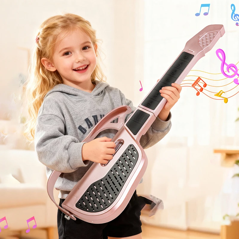 Children Stringless Guitar Foldable Portable Smart Guitar Beginner Playing Electric Guitars Automatic Singing Electronic Guitars