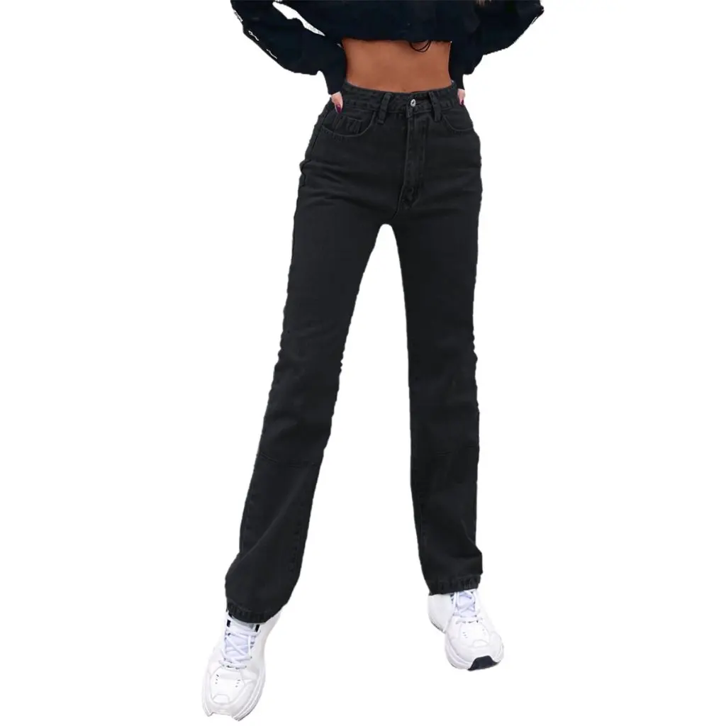 

Women's High-Waisted Black Denim Straight Pants European And American Ins Fashion Style in Stock